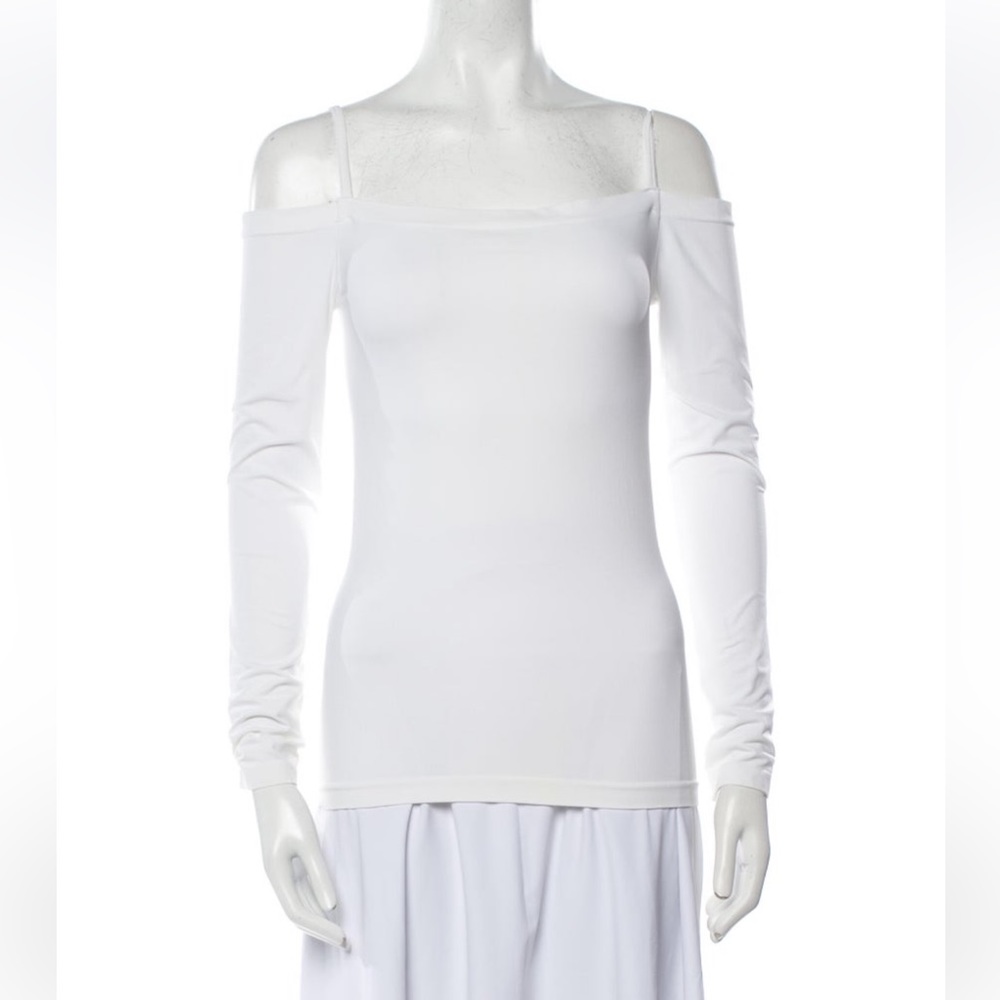 Helmut Lang White Off Shoulder Stretch Long Sleeve Top